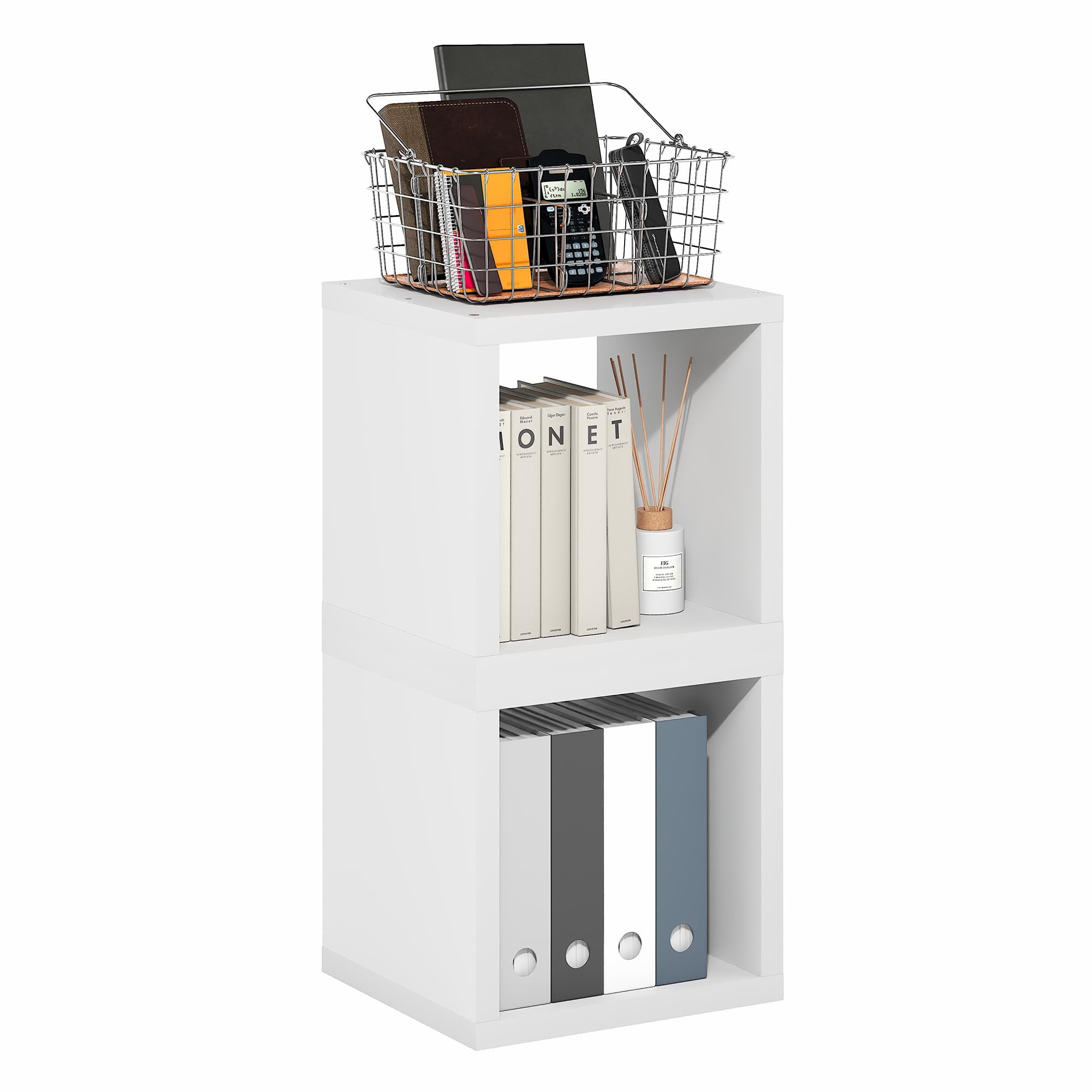 Estantería Para Libros Furinno, Juego De 2 Cubículos Apilables, Color Blanco