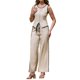 thumbnail image 2 of INSPIRE CHIC Conjunto de 2 Piezas para Mujer con Ribete en Contraste, Sin Mangas, Botones al Frente, Pantalones de Pierna Ancha, Color Albaricoque, Talla L, 2 of 6