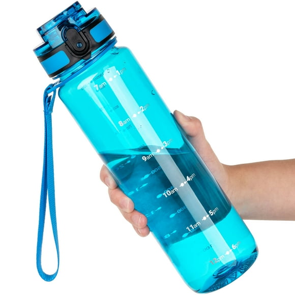 Botella de agua Tritan sin BPA de 32 oz con cierre a prueba de fugas, filtro de frutas y correa de transporte
