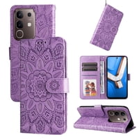 Funda Tipo Cartera Foxdock Para Vivo Y29 4G , Diseño Girasol En Relieve, Cuero Pu, Cierre Magnético, Soporte Y Tarjetero