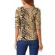 thumbnail image 3 of INSPIRE CHIC Camiseta Básica de Mujer con Mangas al Codo Cuello Redondo Ajustada Regreso a Clases Estampada Casual Apricot-Tiger L, 3 of 6
