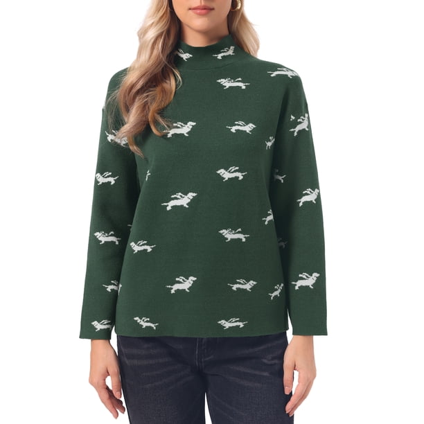 INSPIRE CHIC Suéter de Manga Larga para Mujer Cuello Simulado Casual Jersey de Punto Tops S Verde Oscuro