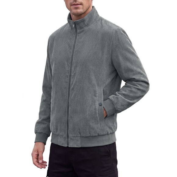 Chaqueta Bomber de Pana para Hombre INSPIRE CHIC con Forro y Cremallera Trucker Shacket Abrigo de Invierno L Gris