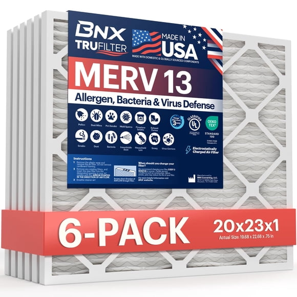 Filtro de aire BNX TruFilter 20x23x1 MERV 13 (paquete de 6) para horno AC