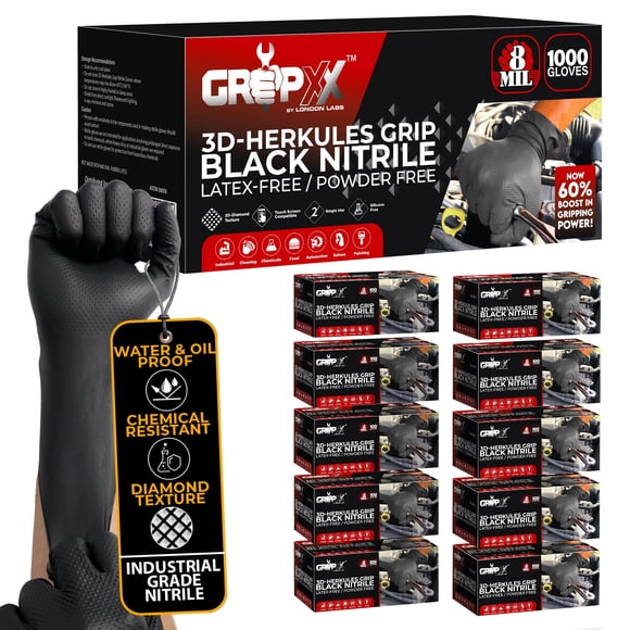 Guantes De Nitrilo Herkules Grip Heavy Duty De 8 Mil Negros
