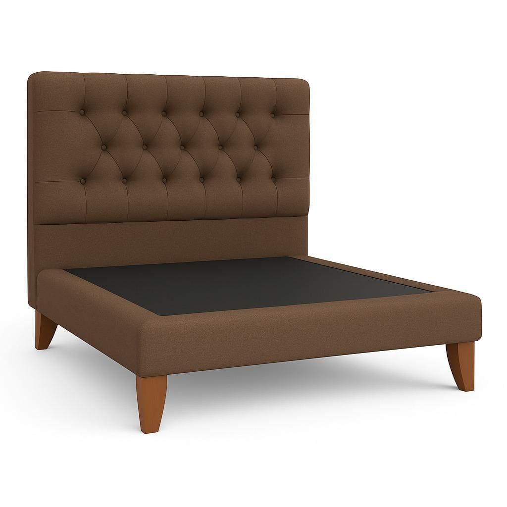 Ethan Desing - Cama 1 Plaza Modelo Capitoné Café Oscuro Respaldo + Base