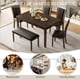 thumbnail image 2 of 6-Piece Dining Table Set with Bench and Chairs, Wooden dining table set for 6 people, Farmhouse Rustic Style 6 Person Dining Table Set for Dining Room, Kitchen, Dark Walnut, 2 of 3