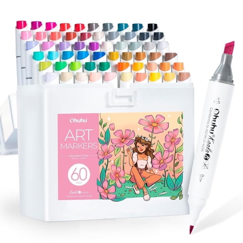 Ohuhu 60 Marcadores Base Alcohol Mini Pincel Y Biselada Fina