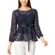 thumbnail image 1 of INSPIRE CHIC Blusa Peplum de Encaje para Mujer con Mangas de Pulsera Florales y Cinturón Autoadherente M Azul Oscuro, 1 of 8