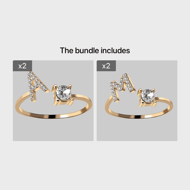 26-Letter Gold Rings with Zircon and Rhinestone Adjustable Sturdiness - Perfect Gift for Women