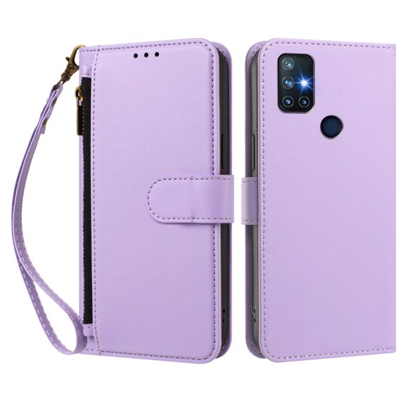 Funda Tipo Billetera para OnePlus Nord N10 5G con Soporte y Bolsillo con Cierre Morado