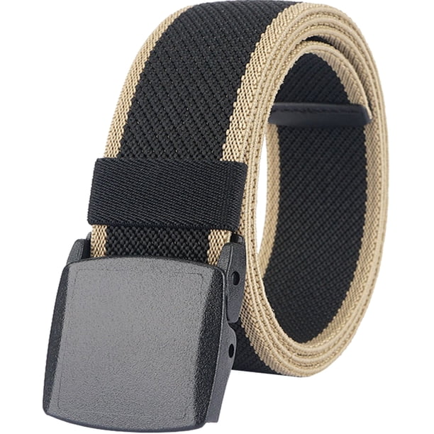 Cinturones elásticos para hombres y mujeres, cinturón de lona elástico, hebilla de plástico resistente para el trabajo, viajes y deportes, 125cm, Negro y Beige