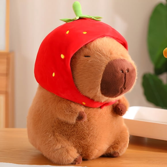 Peluche JPORSHU Capibara 36 cm con Sombrero de Fresa