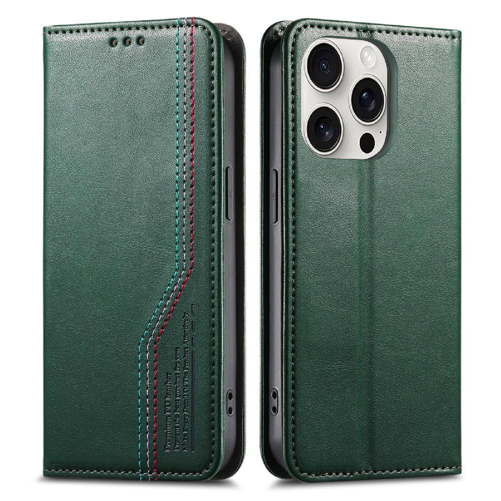 Foxdock - Funda Tipo Cartera Para Iphone 16 Pro De Piel Con Cierre Magnético, Ranuras Para Tarjetas Y Correa Para La Muñeca Verde