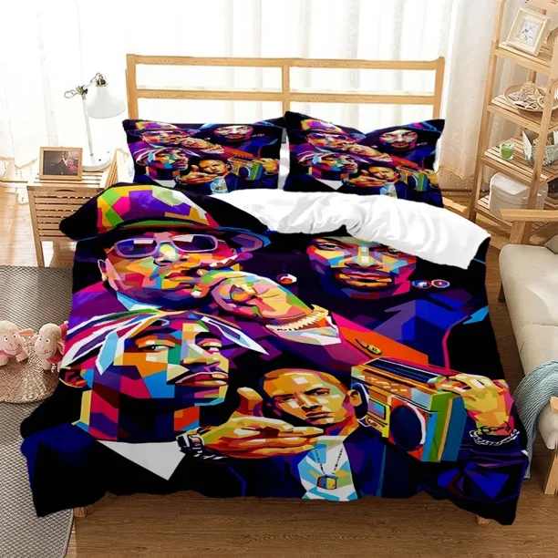 v271 Bed Sheets Hip hop rapper printed Quilt Cover Pillow Cover Bedding set luxury Queen bedding set Customized Personal style 3-Piece Bedding Set (1 Duvet Cover + 2 Pillow Shams) Bed Sheets ju271