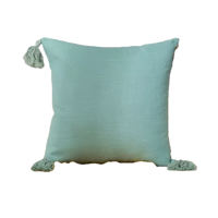 Genérico - Pack De 2 Fundas Para Cojín De Lino Con Pompones 45X45 Cm Agua