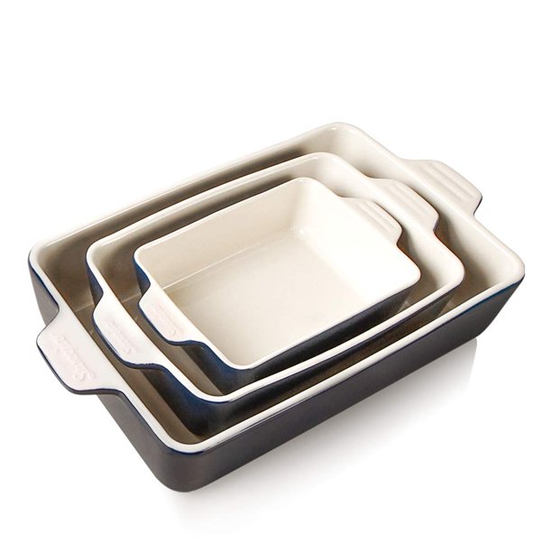 Juego de Utensilios de Cerámica Sweejar, Fuente Rectangular para Hornear (Platos de Lasaña) para Cocina, Pasteles, Cenas, Banquetes y Uso Diario, 30 × 20 × 7 cm (Azul Marino)
