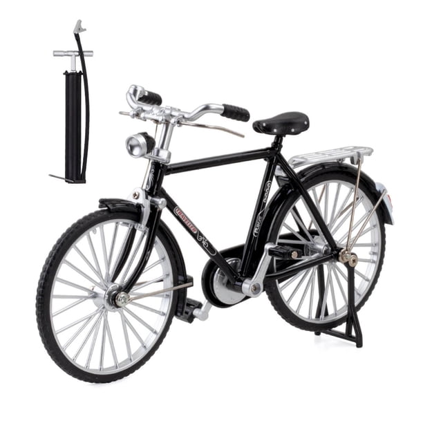 1:10 Bicicleta Modelo Decoración Aleación Dedo Bicicleta Miniatura Para El Hogar Niños Negro Con Bomba
