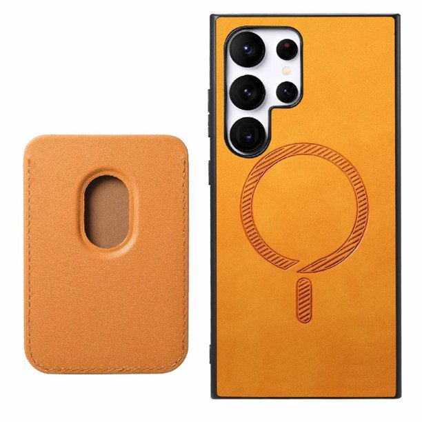 Funda de Cuero Magnética con Tarjetero para Samsung Galaxy S23 Ultra Cubierta Delgada Amarillo