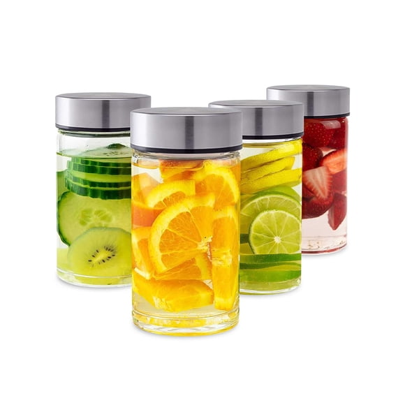 Botellas de vidrio para jugo All About Juicing 300 ml, paquete de 4 con tapas