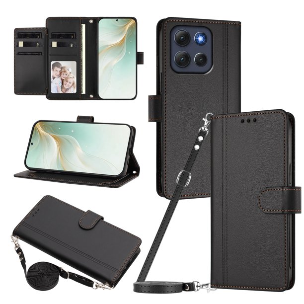 Funda Tipo Libro para Motorola MOTO G86 Power, Tapa con Imán, Negro