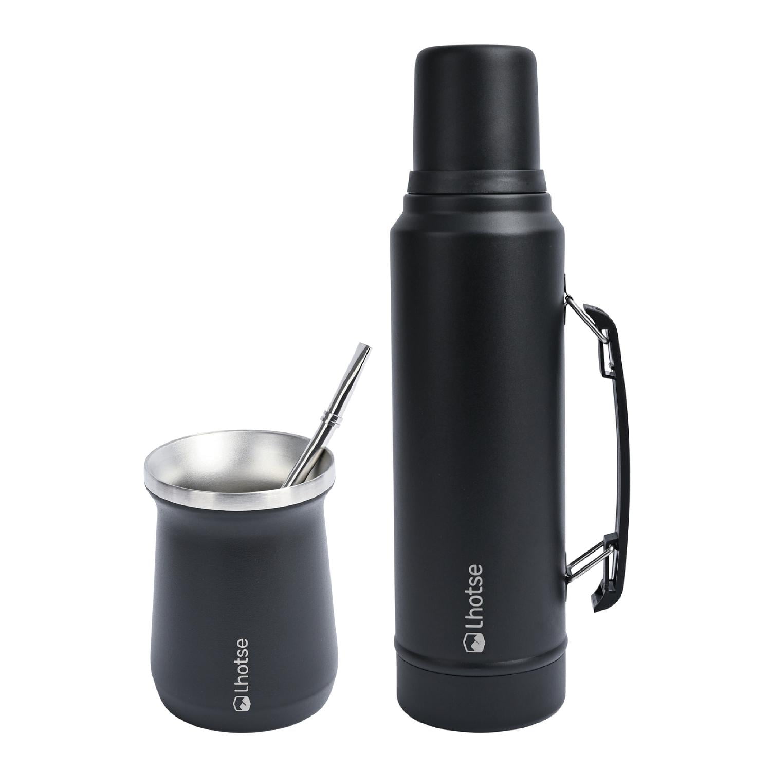 Termo Liquido Classic 1,3 Lts + Mate Bombilla Lhotse Black Negro