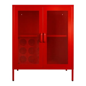 I Love Lockers - Bar 2 Puertas Con Repisa Ajustable Y Porta Botellas - Rojo Guinda