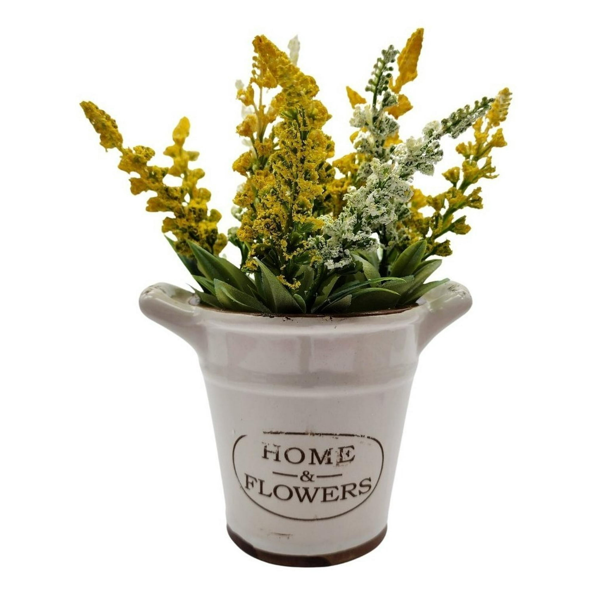 Fliperex - Planta Artificial Macetero Cerámica Home And Flower Amarillo Amarillo