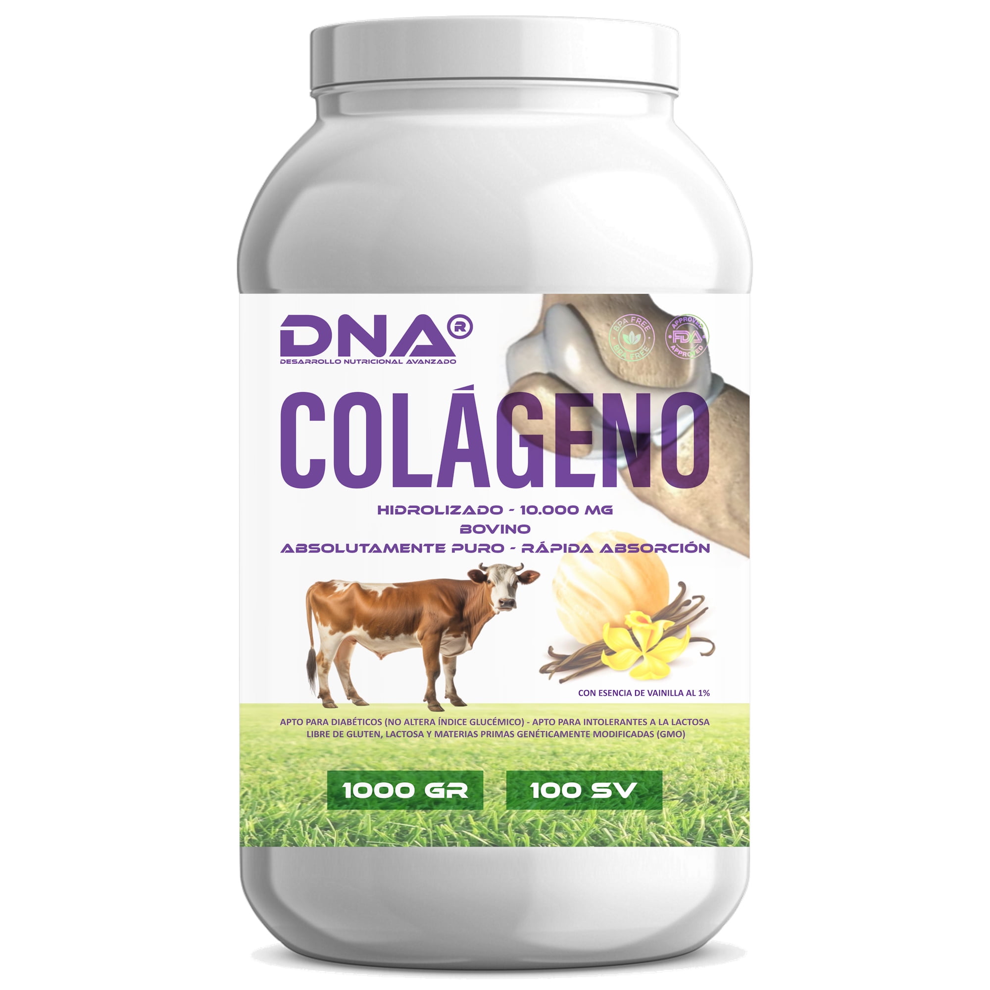 Dna - Colágeno Bovino D N A - Sabor Vainilla - Pote - 1 Kg