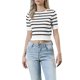 thumbnail image 1 of INSPIRE CHIC Top de rayas de manga corta para mujer, camiseta de cuello redondo, verano 2026, suéter casual corto de punto, S negro a rayas, 1 of 6