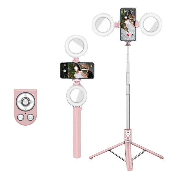 Palo selfie extensible con control remoto inalámbrico recargable Tik Tok, trípode y lámpara doble