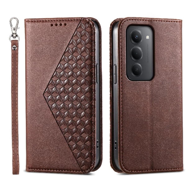 Funda Flip FOXDOCK para Xiaomi Redmi 15 5G , Estilo Billetera con Diseño Rombo, Correa de Mano y Soporte, Uso Diario