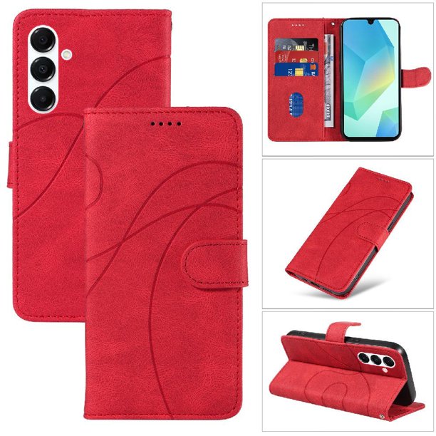 Funda tipo cartera con tapa para Samsung Galaxy A17 con tarjetero, soporte y cubierta magnética Rojo