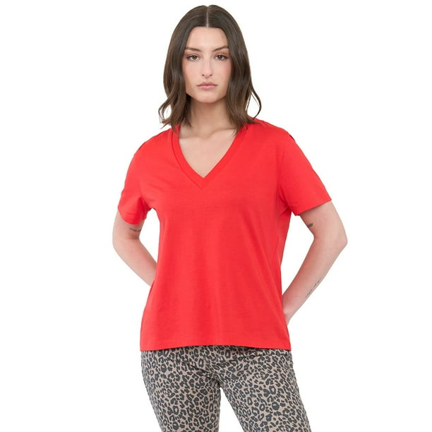 Polera Mujer V-Neck Esencial Rojo Corona