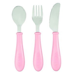 Beaba - Cubiertos De Aprendizaje De Acero Inoxidable, Color Rosado