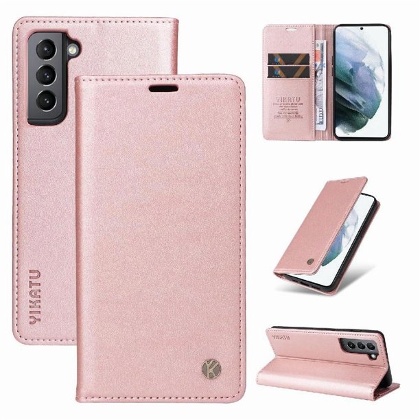 Funda Billetera de Cuero para Samsung Galaxy S21 Plus con Tarjetero y Soporte - Tapa Magnética Rosa