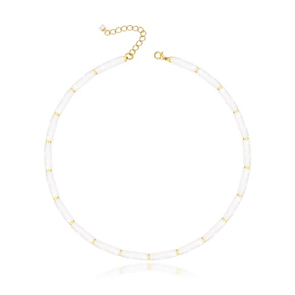 Collar tipo gargantilla MIDDLUX con conchas, 43 cm, blanco, con cuentas