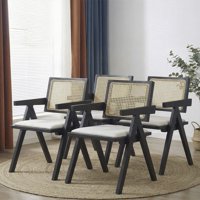 Pack 4 Silla Comedor Chandigarh Madera Negra Cojín Lino Venhoouse