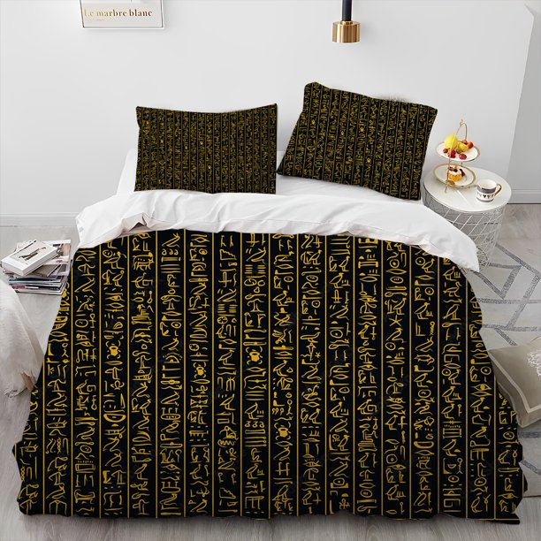 v1162 Bed Sheets Egyptian Mythology Pharaoh Hieroglyphics Comforter Bedding Set,Duvet Cover Bed Set Quilt Cover Pillowcase,Queen Size Bedding Set 3-Piece Bedding Set (1 Duvet Cover + 2 Pillow Shams) B