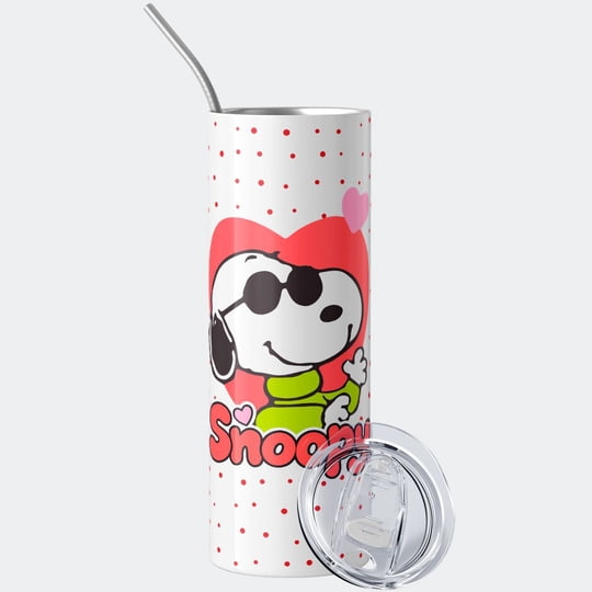 Genérico - Mug Termo 600ml - Diseño Snoopy Con Lentes Y Corazones