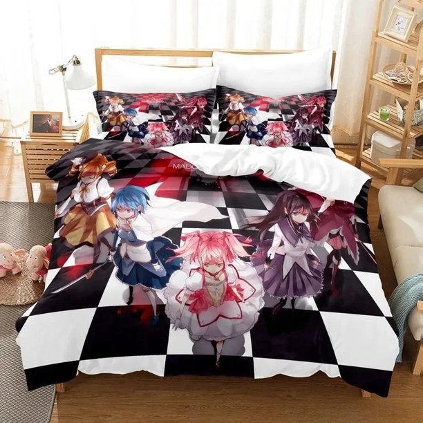 Puella Magi Madoka Magica Bedding Set three-piece set Adult Kid Bedroom Duvetcover Sets Kawaii Girl All season Bed Sheets