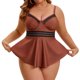 thumbnail image 5 of Agnes Orinda Traje de Baño de Dos Piezas para Mujer de Talla Grande para Escuela y Universidad, Conjunto de Tankini con Cuello en V y Shorts, Control de Abdomen Fruncido para Playa y Piscina 4X Café, 5 of 8