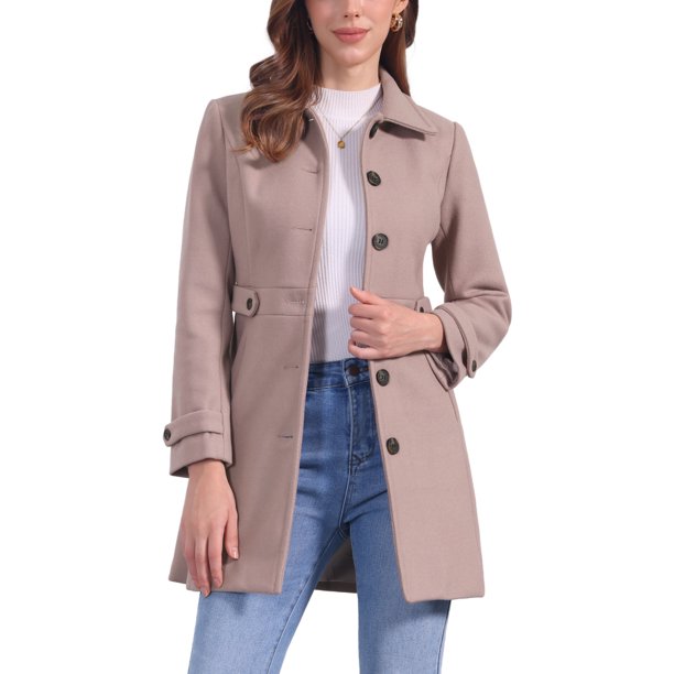 INSPIRE CHIC Abrigo Clásico de Mujer con Botonadura Simple de Invierno Largo con Bolsillos M Rosa Empolvado