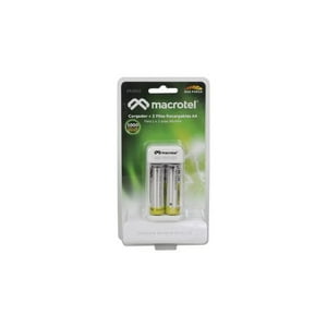 Cargador Pilas Macrotel + 2 Pilas Aa 2500Mha Recargable 668