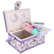 thumbnail image 2 of Cesta de costura hecha a mano, organizador de hilo y aguja, caja de almacenamiento de costura de doble capa con asa, estampado de flores moradas, 2 of 5
