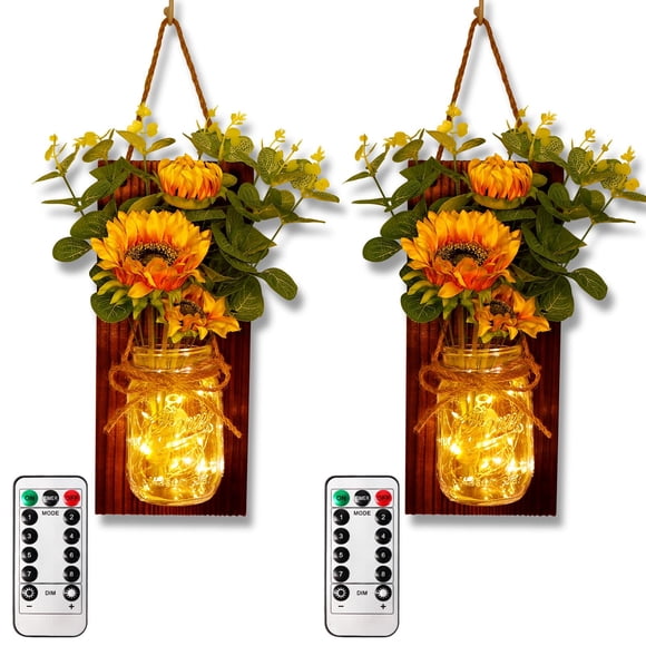 Juego de candelabros de pared OurWarm Mason Jar Sunflower LED Remote