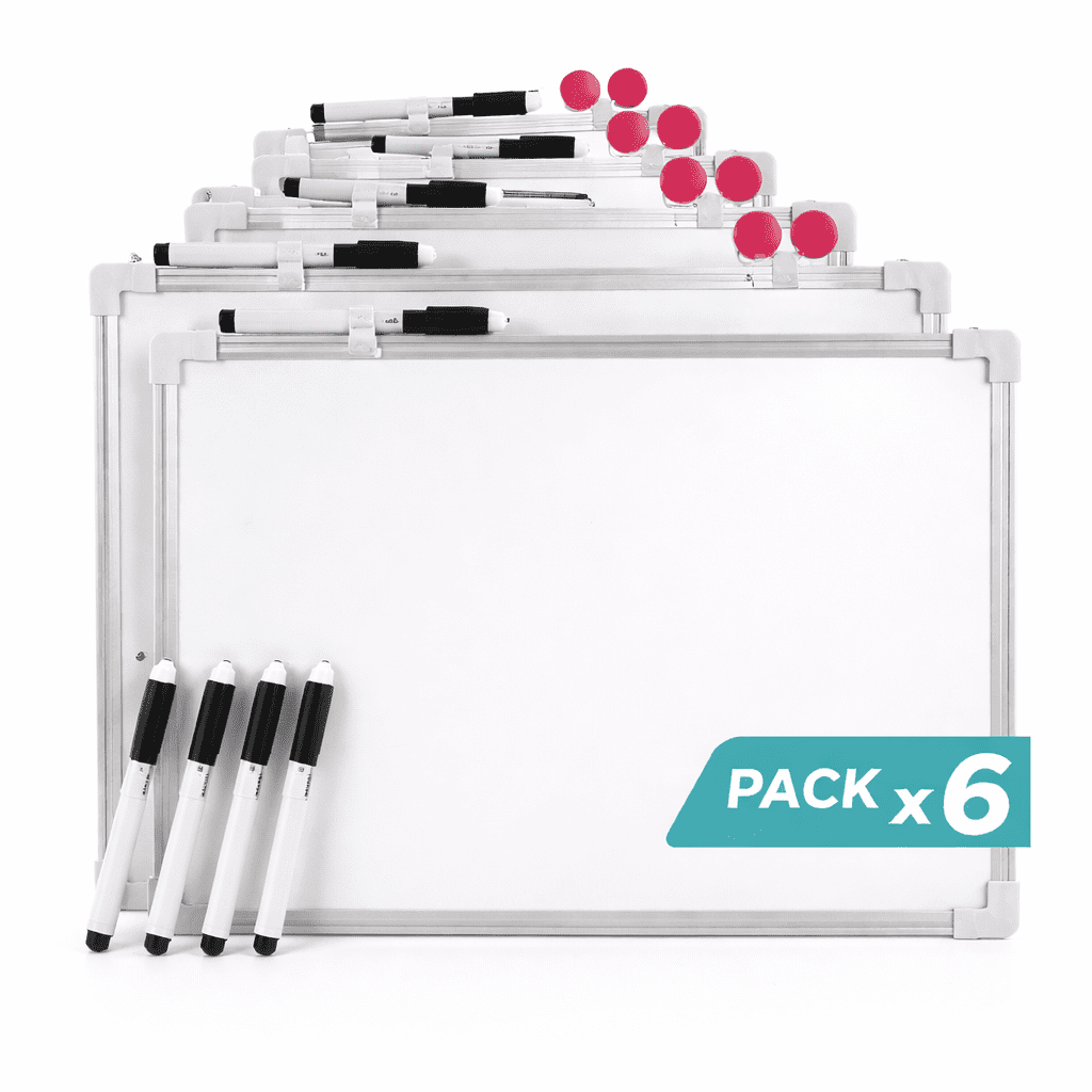 Baima - Pack De 6 Pizarras Blancas Magnéticas 30x40 Cm Con Plumón Y Borrador