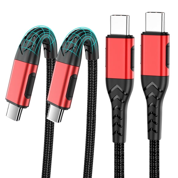Cable USB‑C Durcord Pack de 2, 3 m, 100 W carga rápida, rojo