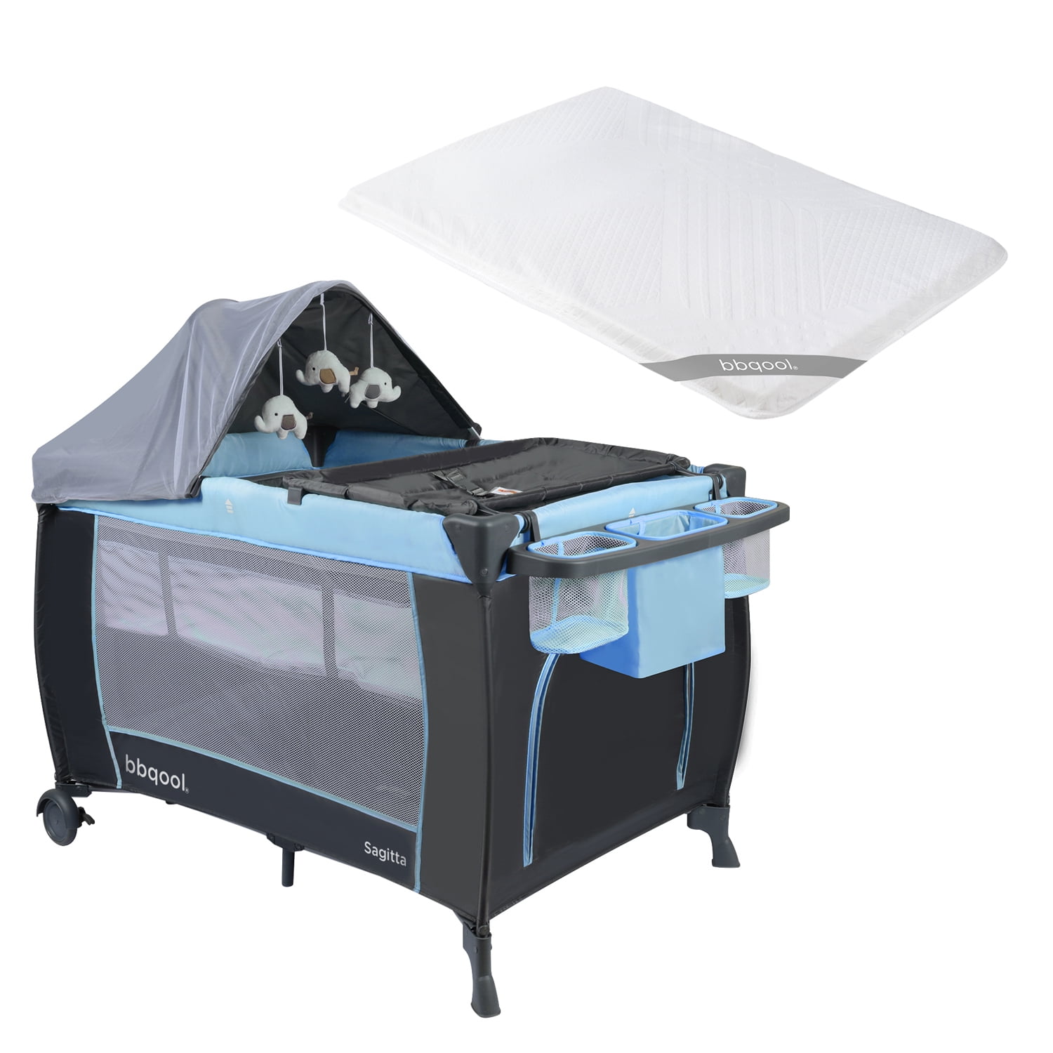 Bbqool - Cuna Playard Sagitta Blue + Colchón De Viaje Plegable