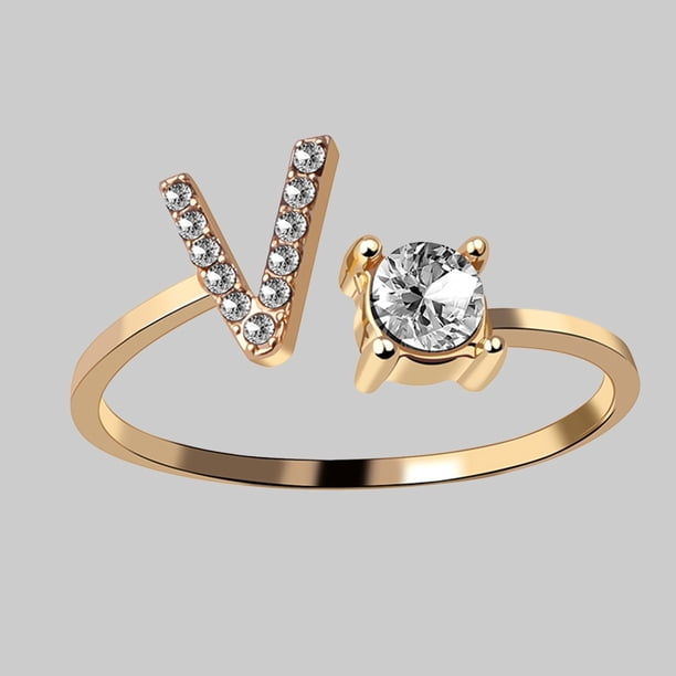 26-Letter Gold Rings with Zircon and Rhinestone Adjustable Sturdiness - Perfect Gift for Women